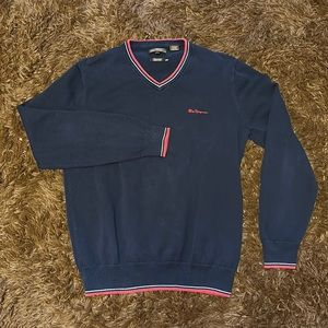 BEN SHERMAN V-Neck Sweater Navy/Red LARGE Casual Skinhead Sharp  Oi! Rudeboy MOD